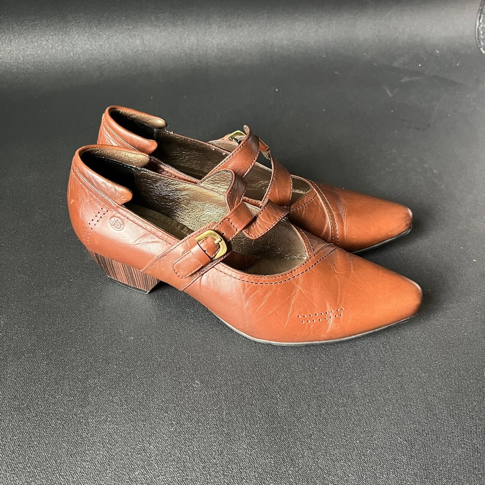 Josef Seibel Women Brown Leather Mary Jane Buckle Pumps EU 40 US 9.5 Pointed Toe